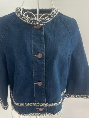 Miss Sixty Dark Blue Denim Jacket with Tweed Trim